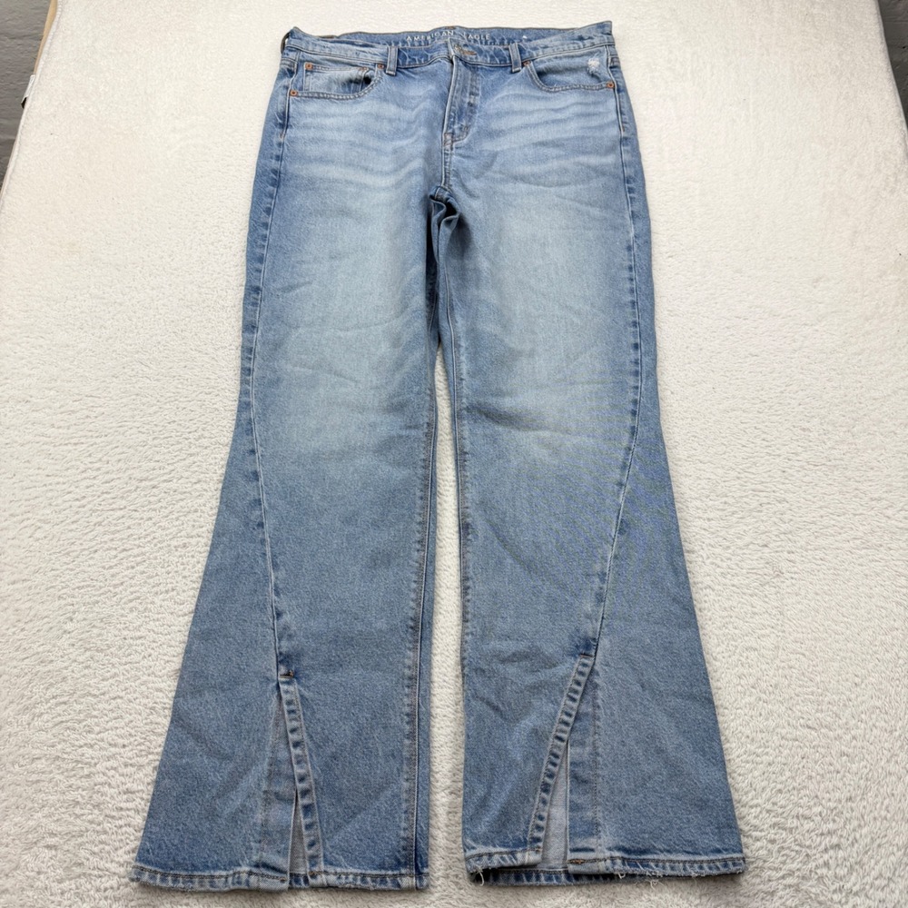American Eagle 90s Bootcut Jeans Light Wash Split Hem Stretch Size 14 Regular